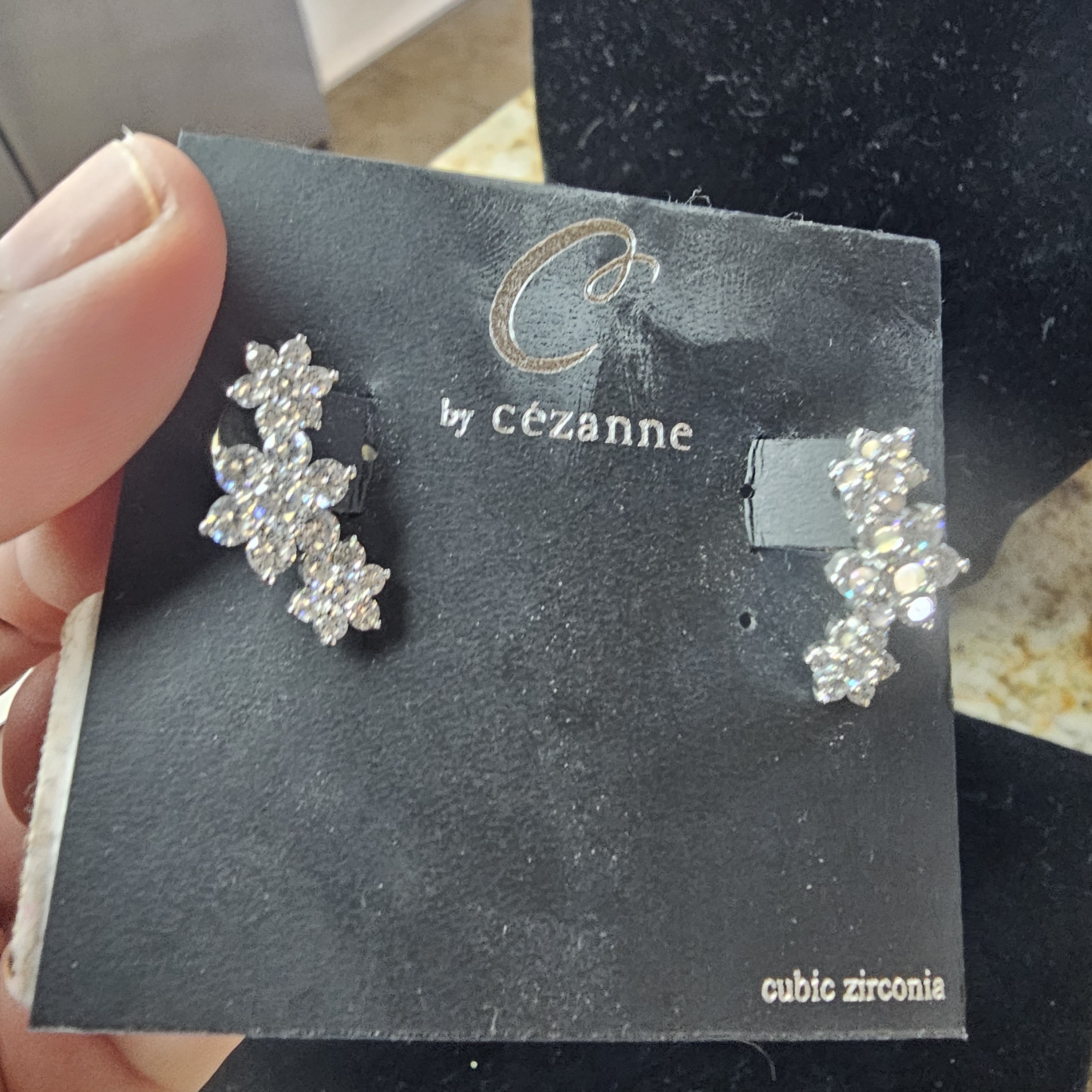 Cezanne Silver Floral Cubic Zirconia Climber Earrings 10$